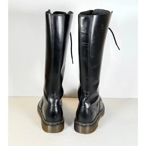 Dr. Martens 11300 Black Leather Tall Combat Boots 20 Eyelet Unisex - Picture 9 of 15